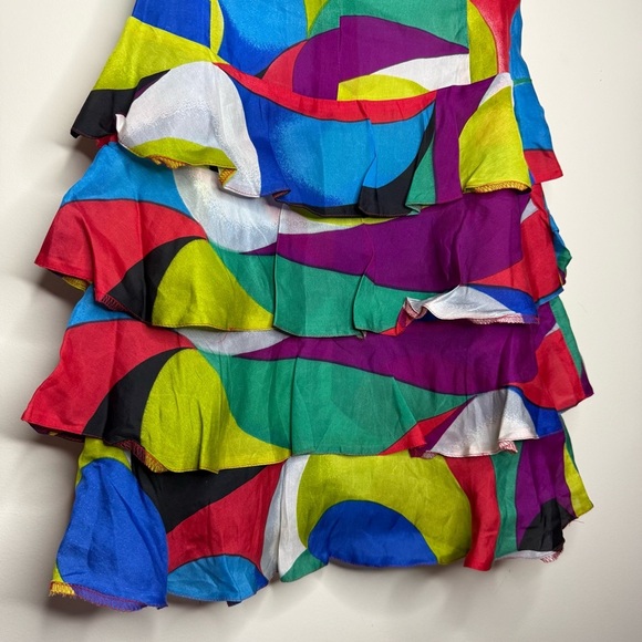 VTG CRISCA Artsy Contemporary Art to Wear Geometric 80s 90s Ruffle Mini Dress - Picture 6 of 10